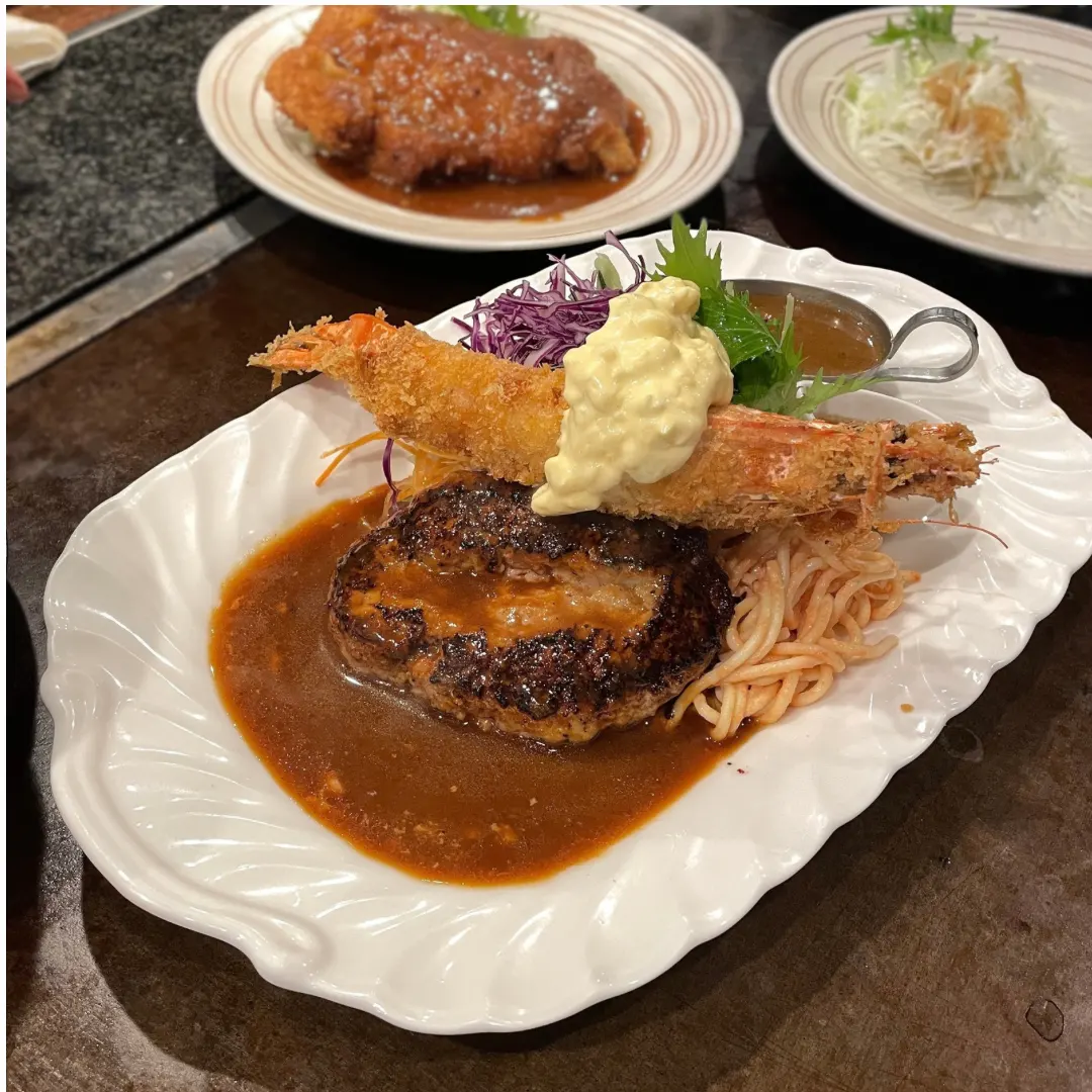 EJ牧場 昼メニュー Bセット（ハンバーグ & エビフライ）